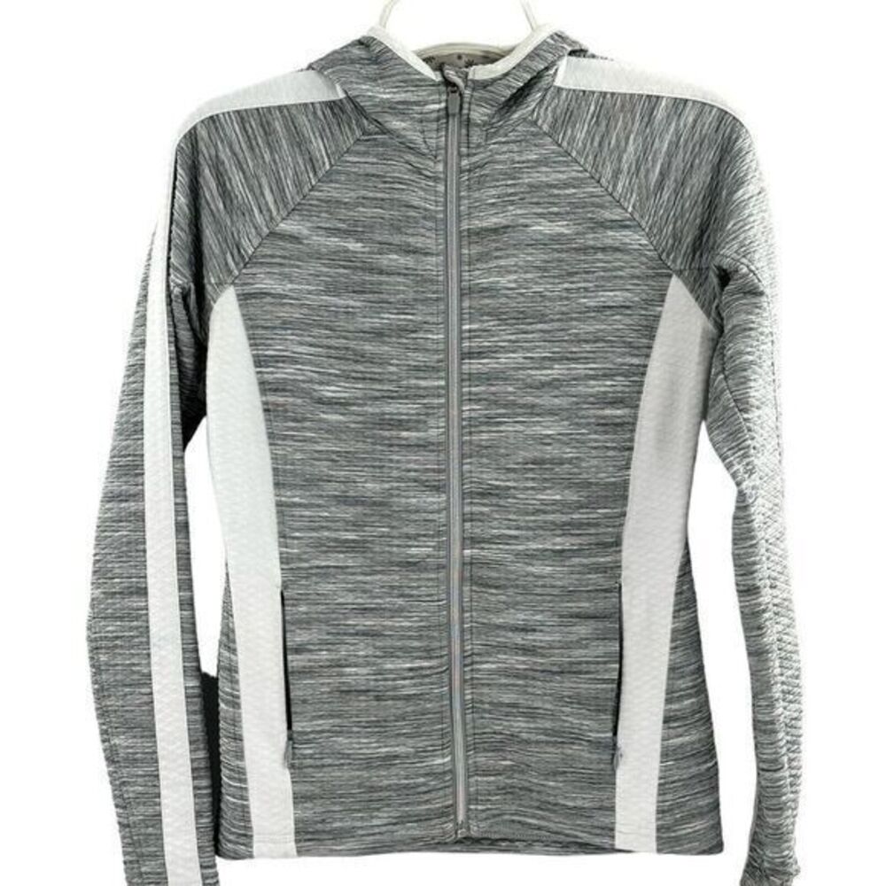 Athleta Womens Full Zip Up Snowscape Hooded Jacket Gray and White Size XS